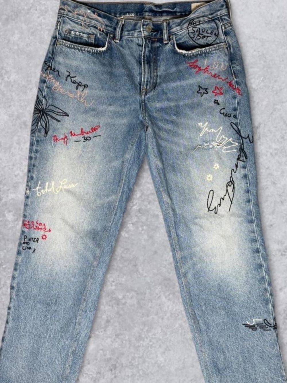 All Saints Embroidered Blue ripped Boyfriend Jeans- Size 30